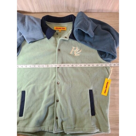 Round Two Fleece Snap Jacket M – Green Blue R2 Logo, Lightweight Pullover, NWT - Picture 7 of 9